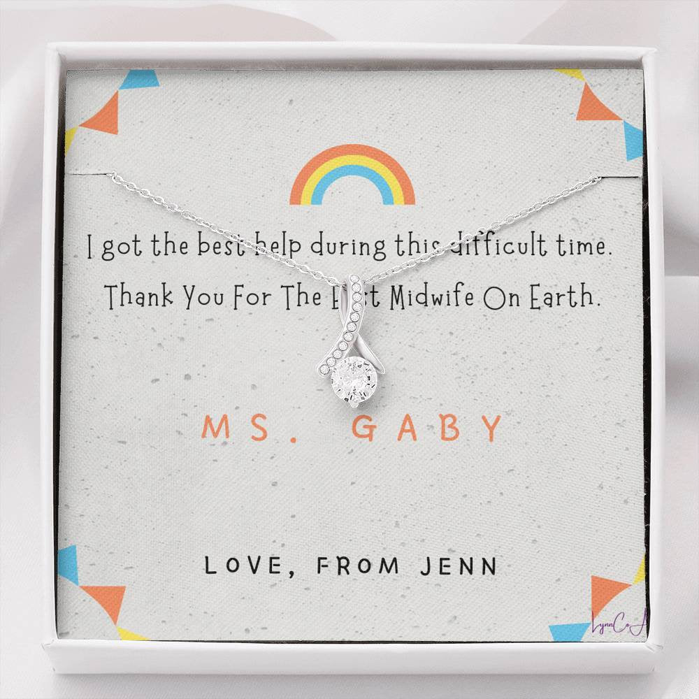 Midwife Thank You Gift – Custom Necklace with Heartfelt Message Card – Midwife Appreciation Jewelry