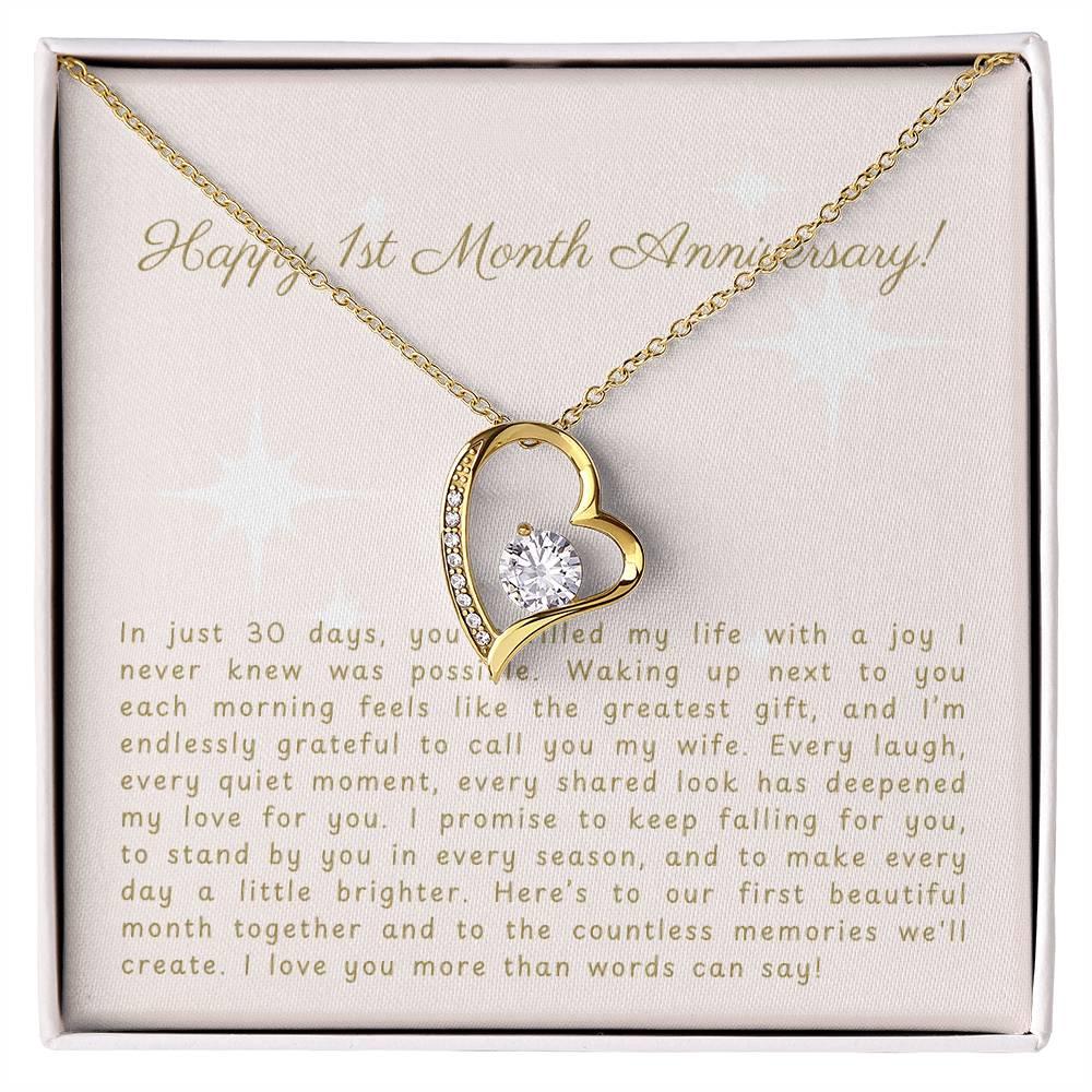Happy 1-Month Anniversary Gift Necklace with Heartfelt Message - Romantic Gift for Wife