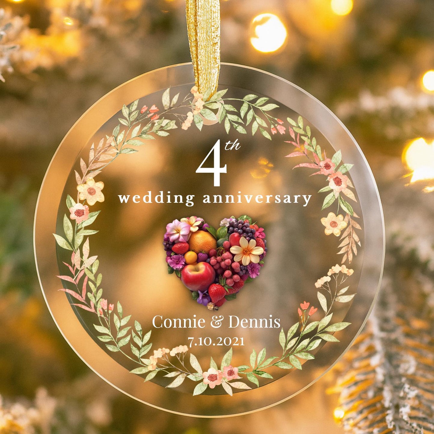 Personalized 4th Anniversary Ornament, 4th Marriage Gift, 4 Years Married Gift, Fourth Anniversary Gift, Fruit Anniversary Gift For Husband