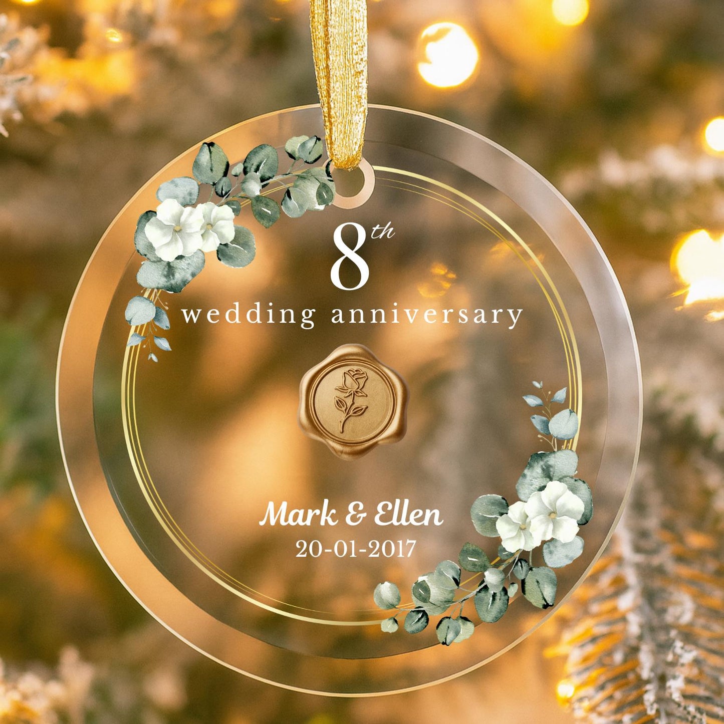 Personalized 8th Wedding Anniversary Glass Ornament, Bronze Anniversary Gift, 8 Years Together Gifts, Eighth Anniversary Gift For Husband
