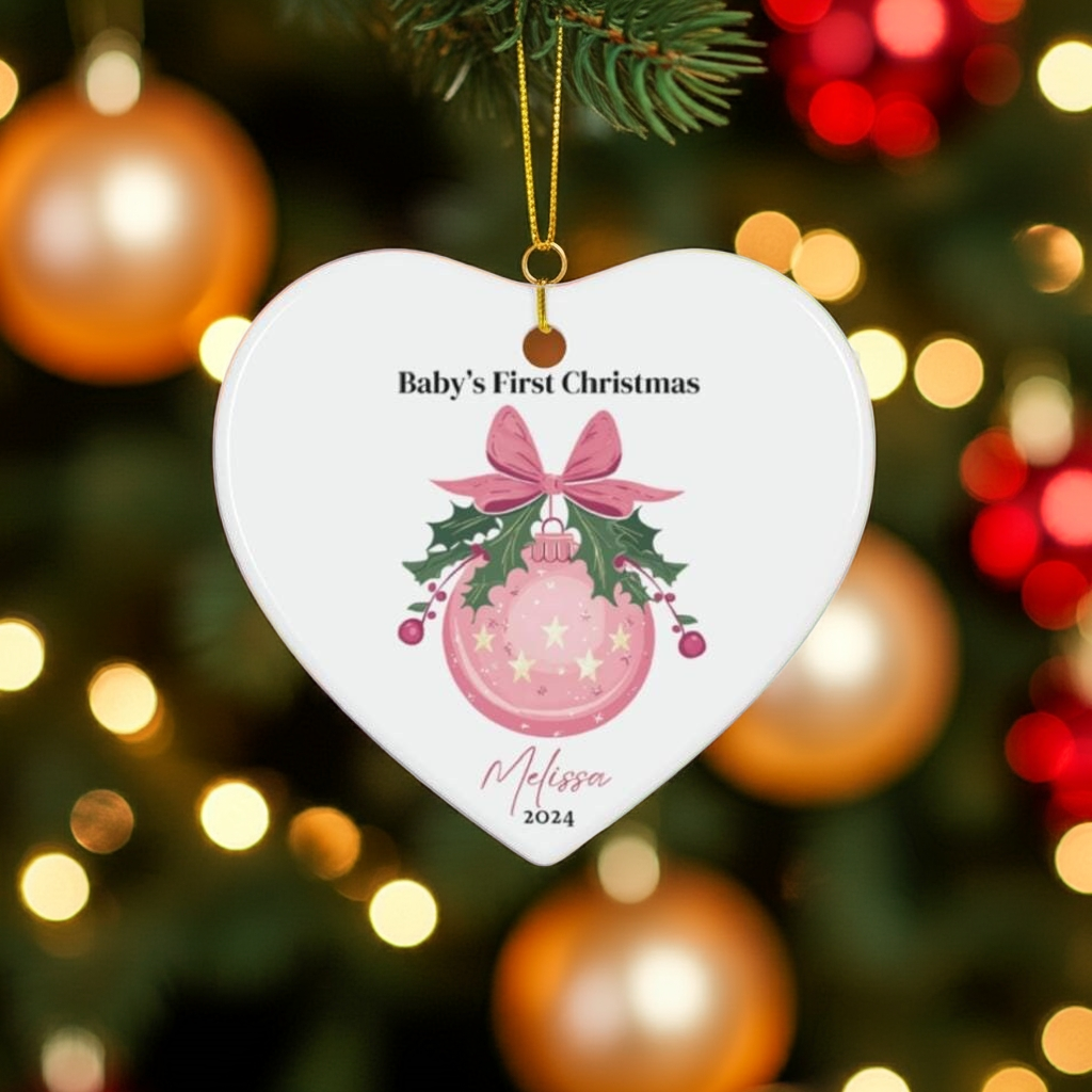 Baby First Christmas Ornament 2024, Personalized First Christmas Ceramic Ornament, Baby Girl Name, Baby Shower Gift Bunny Decoration
