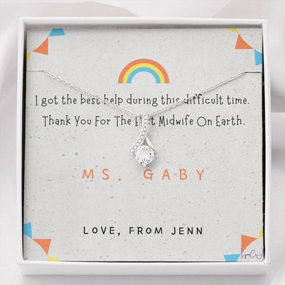 Midwife Thank You Gift – Custom Necklace with Heartfelt Message Card – Midwife Appreciation Jewelry