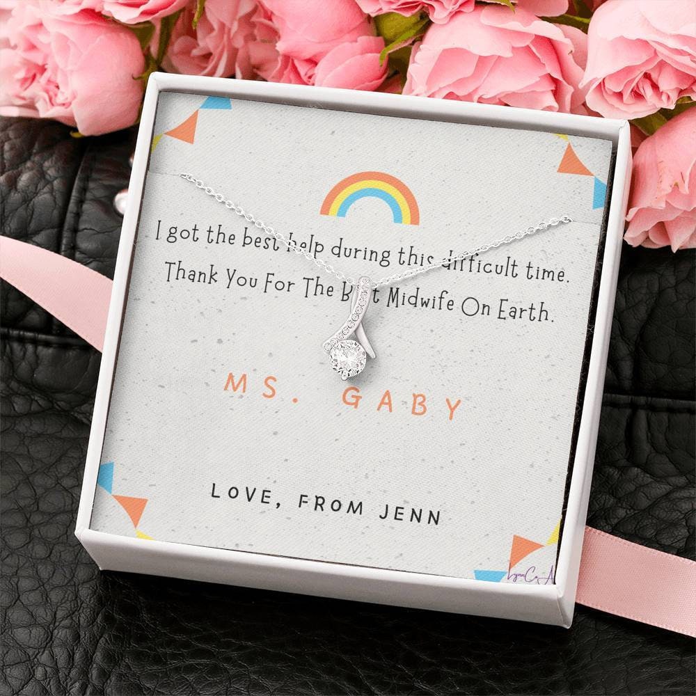 Midwife Thank You Gift – Custom Necklace with Heartfelt Message Card – Midwife Appreciation Jewelry