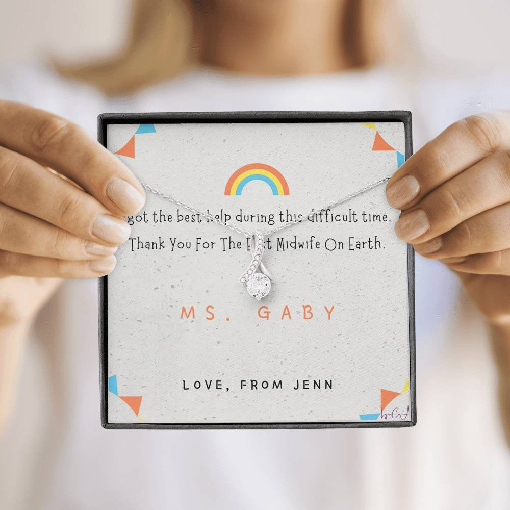 Midwife Thank You Gift – Custom Necklace with Heartfelt Message Card – Midwife Appreciation Jewelry