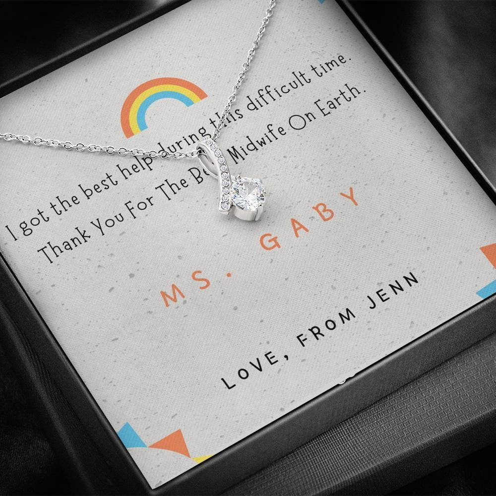 Midwife Thank You Gift – Custom Necklace with Heartfelt Message Card – Midwife Appreciation Jewelry