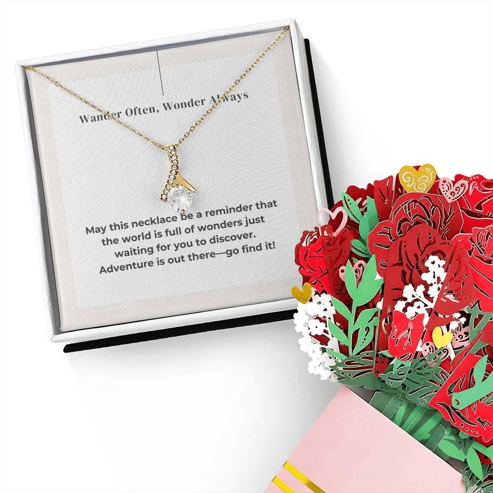 Gifts for Adventurers, Adventure Awaits Necklace with Inspirational Message Card - Perfect Guft for Wanderlust Soul