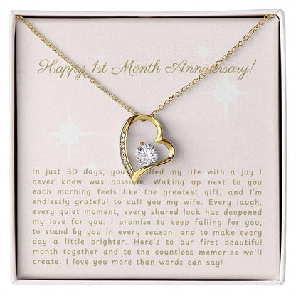 Happy 1-Month Anniversary Gift Necklace with Heartfelt Message - Romantic Gift for Wife