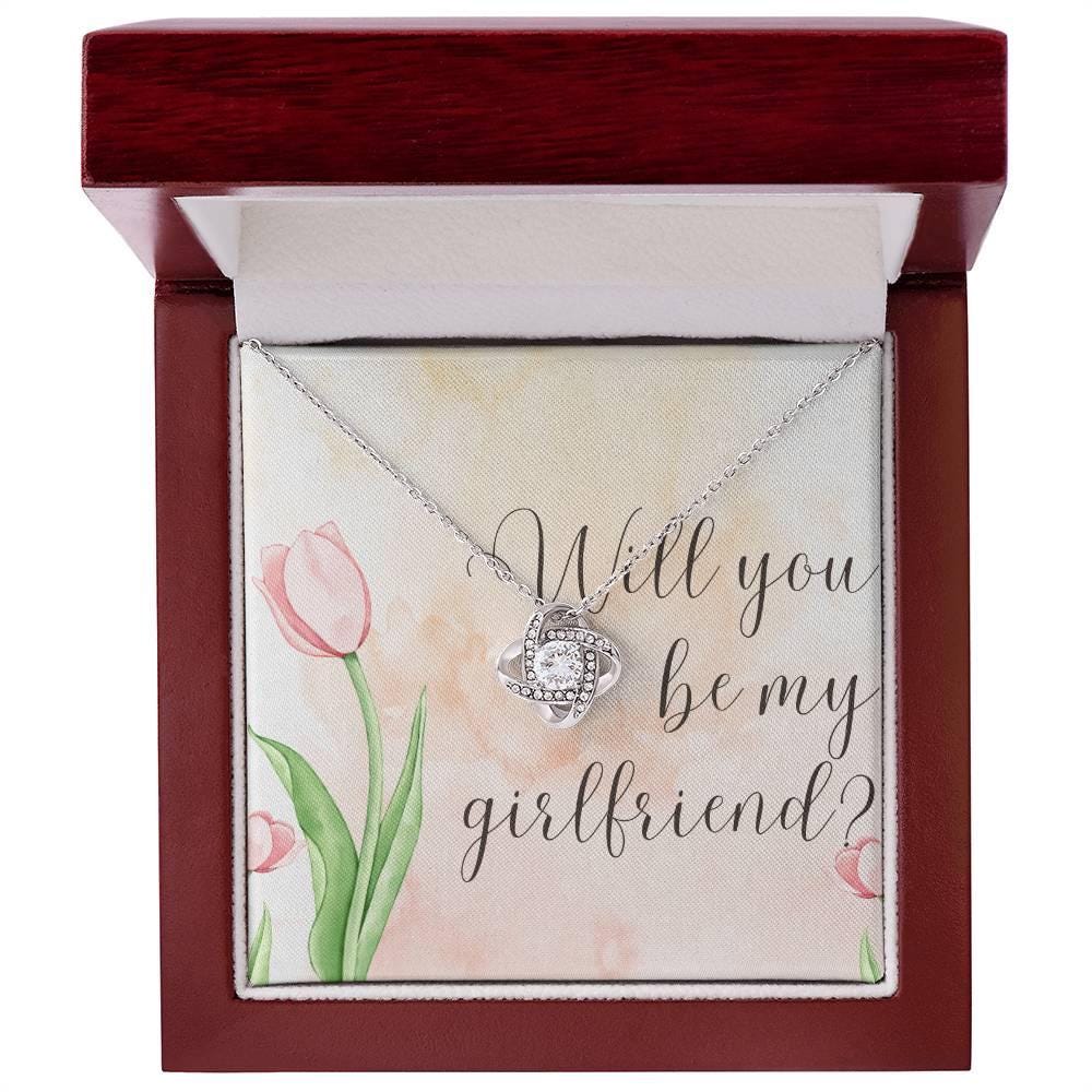 Will You Be My Girlfriend? Necklace with Romantic Message Card, Funny Girlfriend Proposal, Elegant Love Knot Jewelry