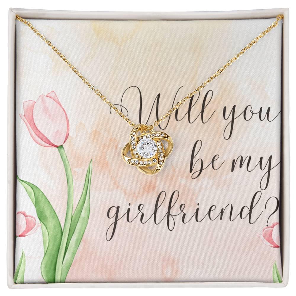 Will You Be My Girlfriend? Necklace with Romantic Message Card, Funny Girlfriend Proposal, Elegant Love Knot Jewelry