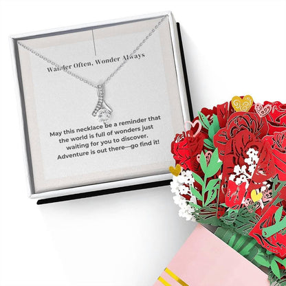 Gifts for Adventurers, Adventure Awaits Necklace with Inspirational Message Card - Perfect Guft for Wanderlust Soul