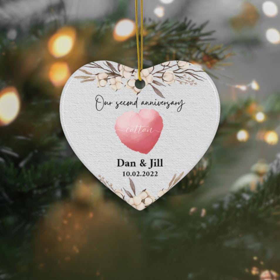 Personalized 2nd Wedding Anniversary Ornament, 2nd Annivesary Gifts, Second Anniversary Gift, Cotton Anniversary Gift For Husband Wife