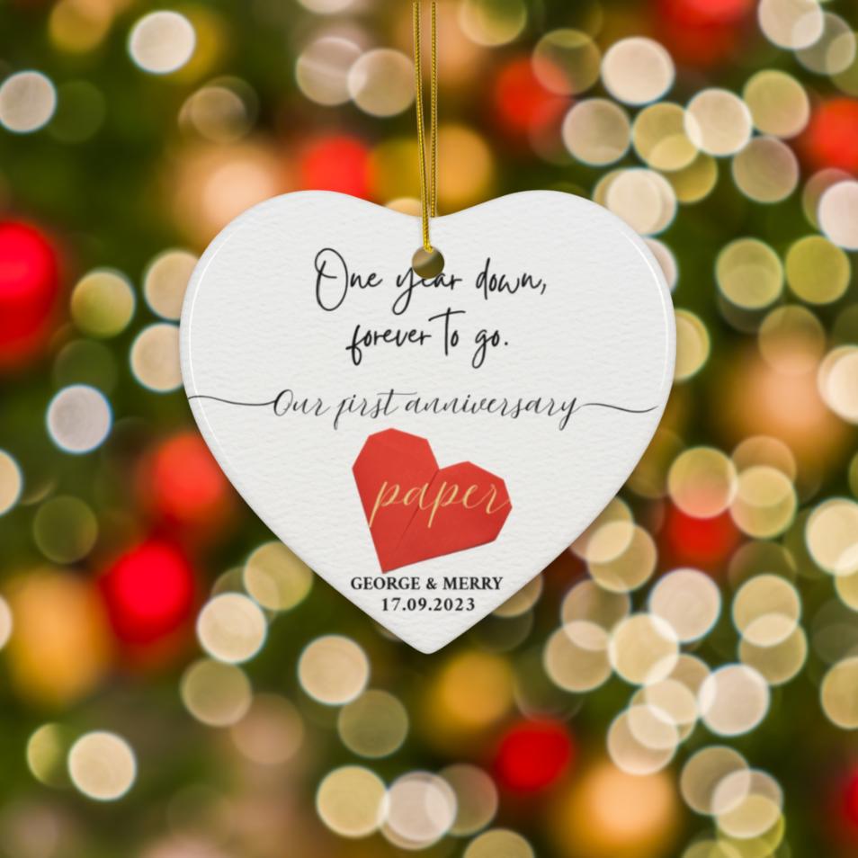 Personalized 1st Wedding Anniversary Ornament, One Year Annivesary Gifts, First Aniversary Gift, Paper Anniversary Gift For Husband Wife