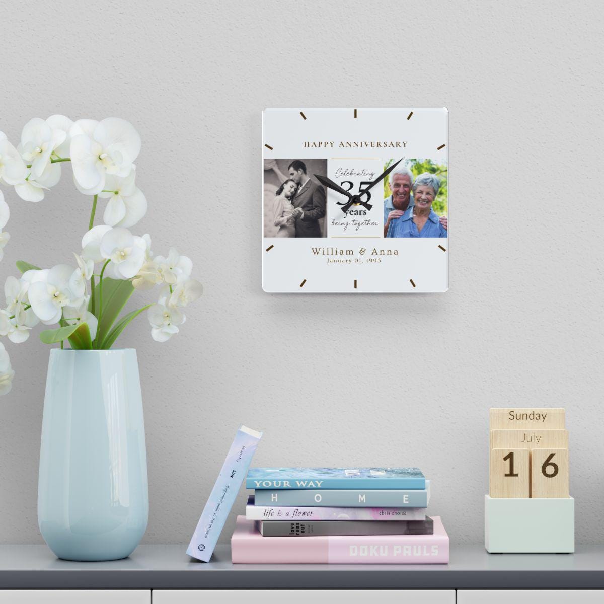 Personalized Anniversary Clock, 10 Year Anniversary Gift, 40th Anniversary Gift, Wedding Anniversary Modern Clock for Parents Wife Husband