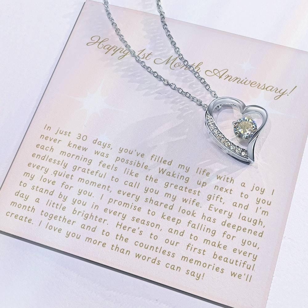 Happy 1-Month Anniversary Gift Necklace with Heartfelt Message - Romantic Gift for Wife