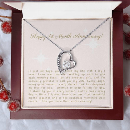 Happy 1-Month Anniversary Gift Necklace with Heartfelt Message - Romantic Gift for Wife