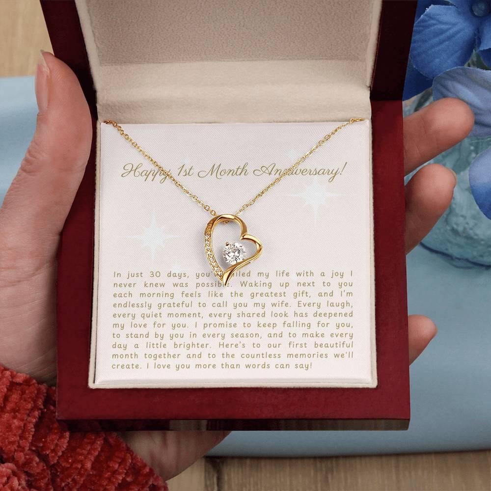Happy 1-Month Anniversary Gift Necklace with Heartfelt Message - Romantic Gift for Wife