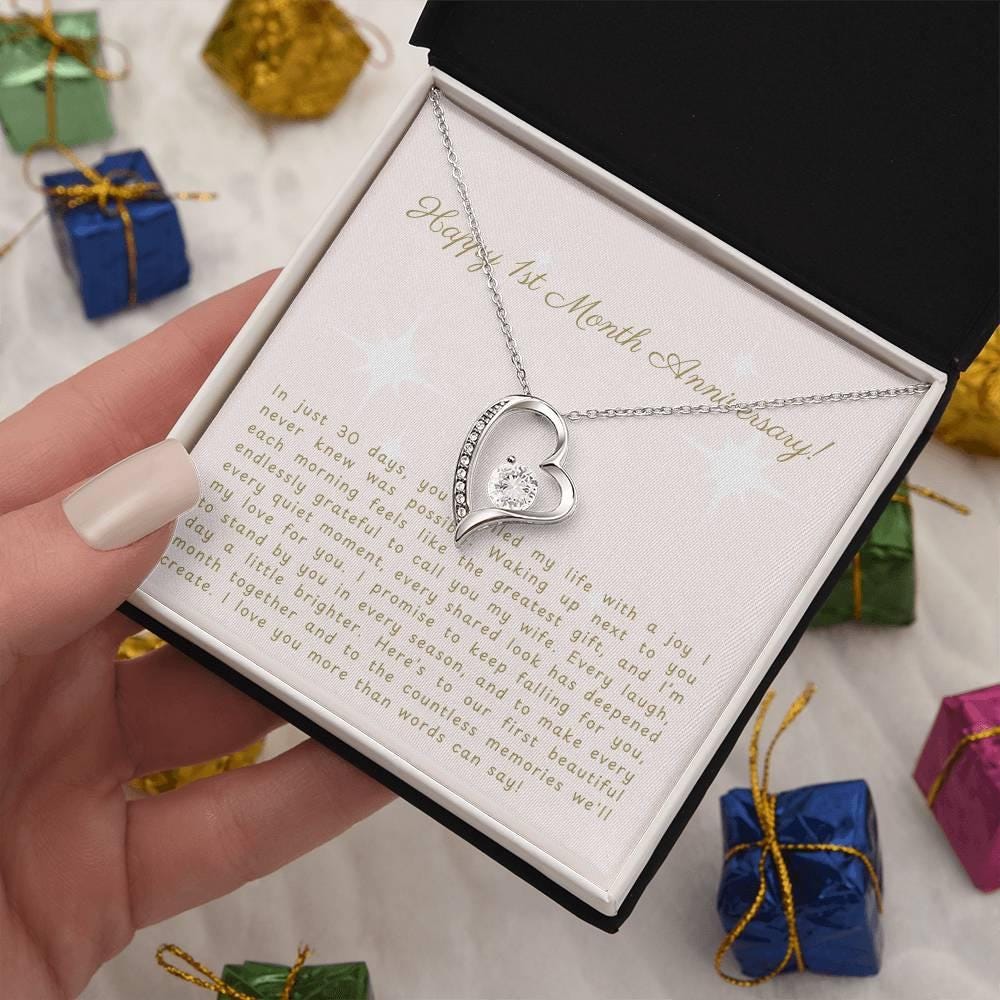 Happy 1-Month Anniversary Gift Necklace with Heartfelt Message - Romantic Gift for Wife