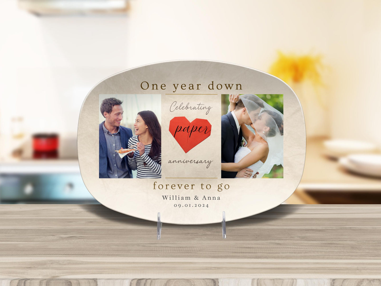 Personalized 1st Wedding Anniversary Platter, Paper Wedding Anniversary Plate, Custom First Anniversary Gift for Husband Wife