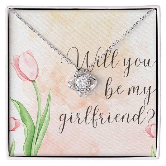 Will You Be My Girlfriend? Necklace with Romantic Message Card, Funny Girlfriend Proposal, Elegant Love Knot Jewelry