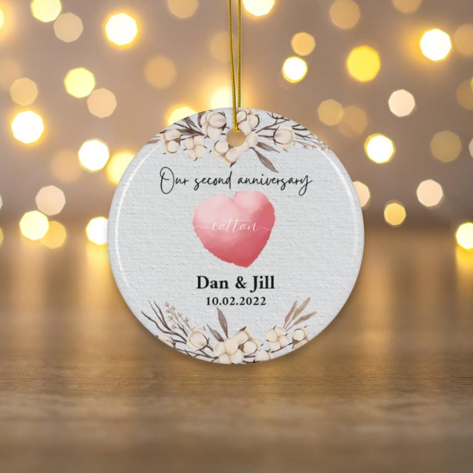 Personalized 2nd Wedding Anniversary Ornament, 2nd Annivesary Gifts, Second Anniversary Gift, Cotton Anniversary Gift For Husband Wife
