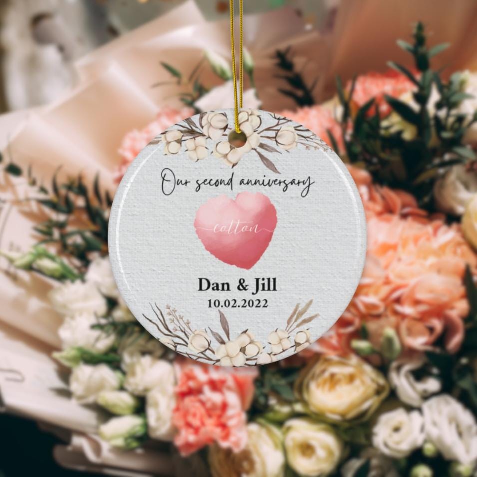 Personalized 2nd Wedding Anniversary Ornament, 2nd Annivesary Gifts, Second Anniversary Gift, Cotton Anniversary Gift For Husband Wife