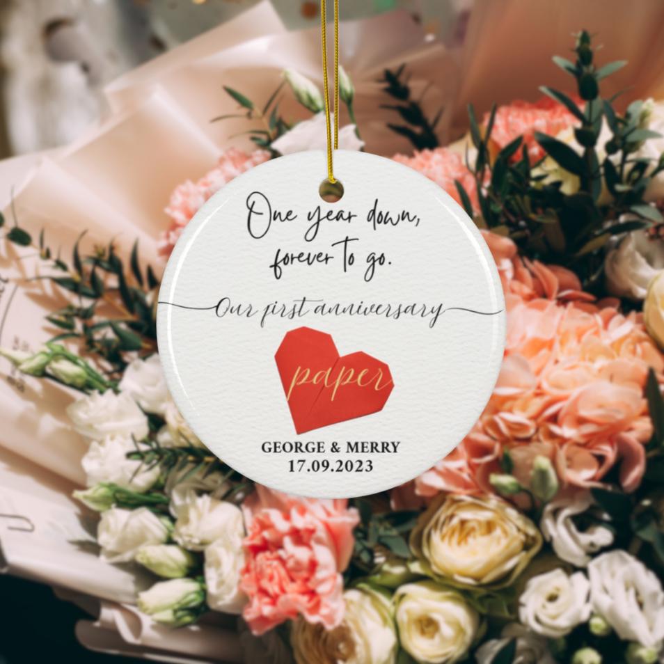 Personalized 1st Wedding Anniversary Ornament, One Year Annivesary Gifts, First Aniversary Gift, Paper Anniversary Gift For Husband Wife