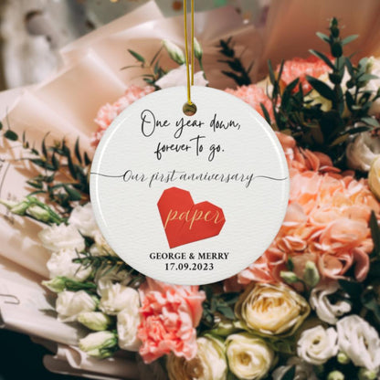 Personalized 1st Wedding Anniversary Ornament, One Year Annivesary Gifts, First Aniversary Gift, Paper Anniversary Gift For Husband Wife