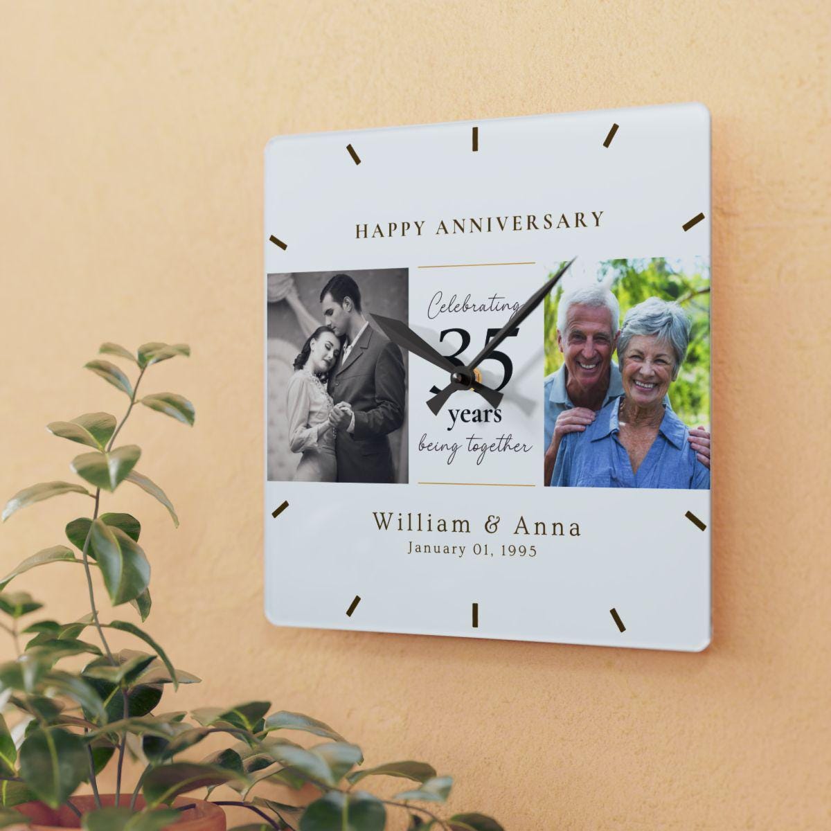 Personalized Anniversary Clock, 10 Year Anniversary Gift, 40th Anniversary Gift, Wedding Anniversary Modern Clock for Parents Wife Husband