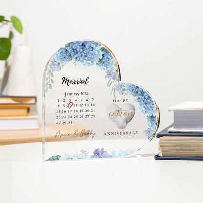 Personalized 2nd Wedding Anniversary Gift, Two Year Married Calendar Acrylic Plaque, Married Plaque Gift, Cotton Anniversary Gift For Husban