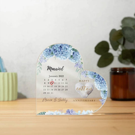 Personalized 2nd Wedding Anniversary Gift, Two Year Married Calendar Acrylic Plaque, Married Plaque Gift, Cotton Anniversary Gift For Husban