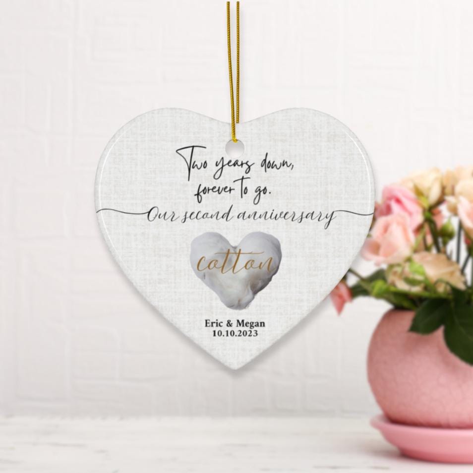 Personalized 2nd Wedding Anniversary Ornament, 2nd Anniversary Gifts, Second Anniversary Gift, Cotton Anniversary Gift For Husband Wife, Two