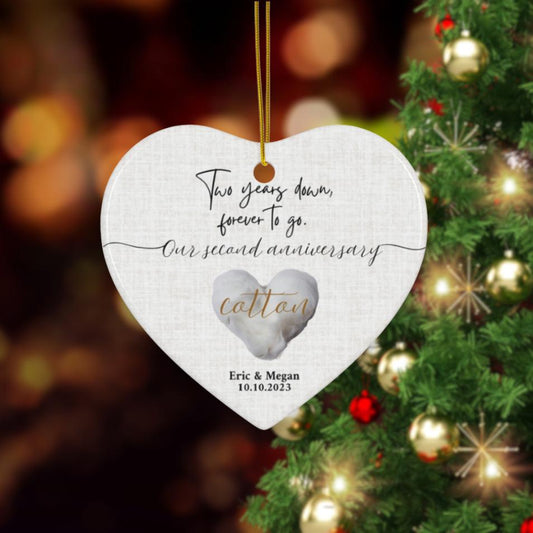 Personalized 2nd Wedding Anniversary Ornament, 2nd Anniversary Gifts, Second Anniversary Gift, Cotton Anniversary Gift For Husband Wife, Two