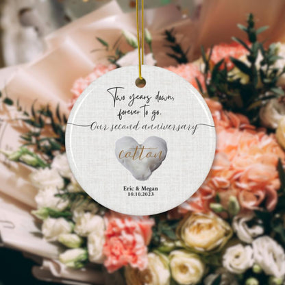 Personalized 2nd Wedding Anniversary Ornament, 2nd Anniversary Gifts, Second Anniversary Gift, Cotton Anniversary Gift For Husband Wife, Two