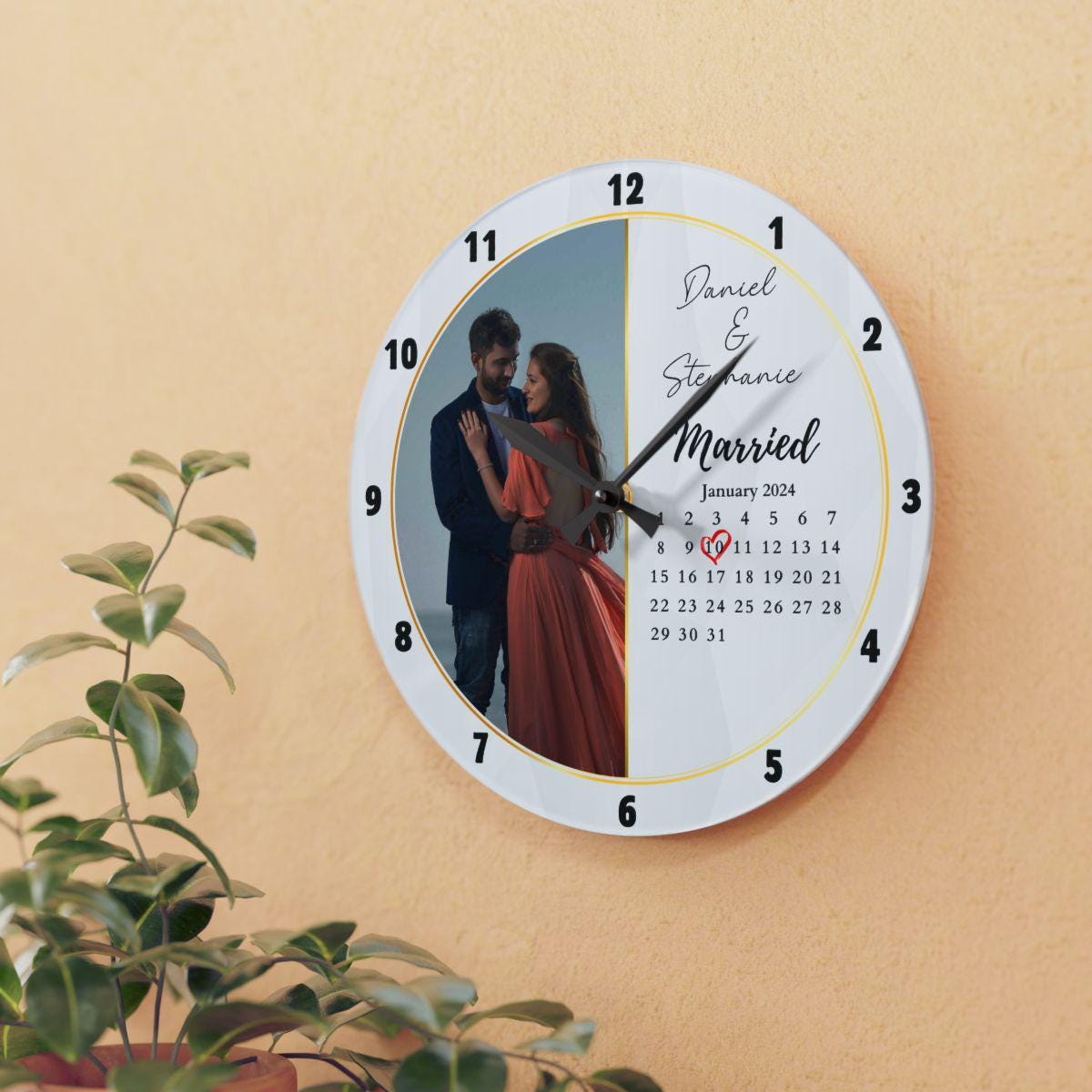 Personalized Wedding Gift, Married Calendar Anniversary Clock, Wedding Gift for Best Friend Bride Groom, Married Clock Gift for Couple, Wedd