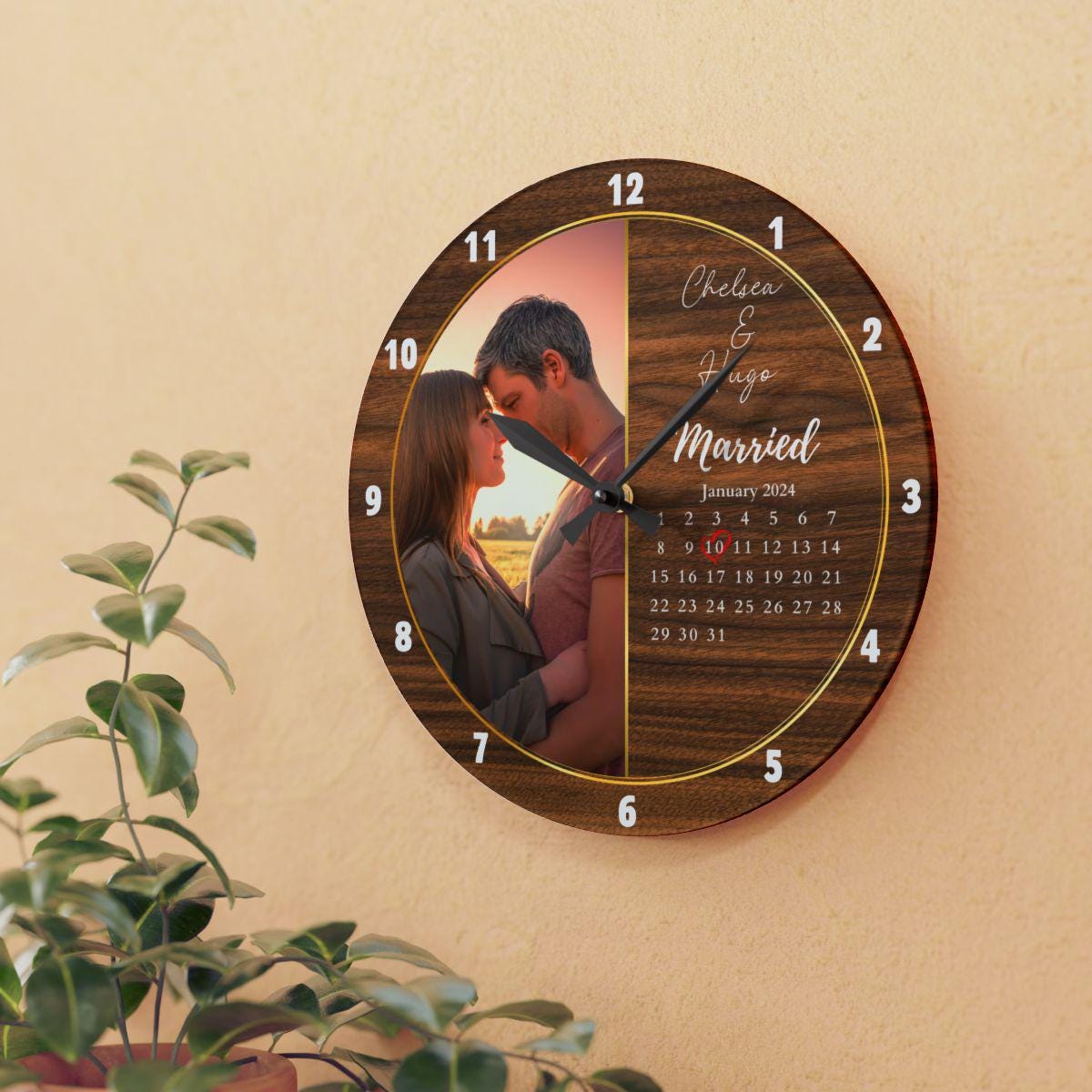 Personalized Wedding Gift, Married Calendar Anniversary Clock, Wedding Gift for Best Friend Bride Groom, Married Clock Gift for Couple, Wedd