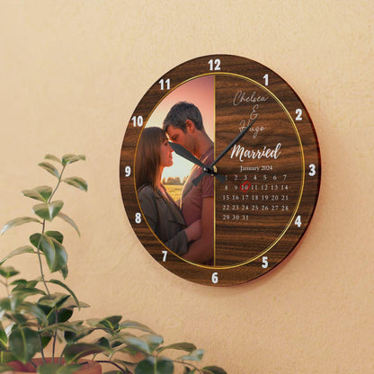 Personalized Wedding Gift, Married Calendar Anniversary Clock, Wedding Gift for Best Friend Bride Groom, Married Clock Gift for Couple, Wedd