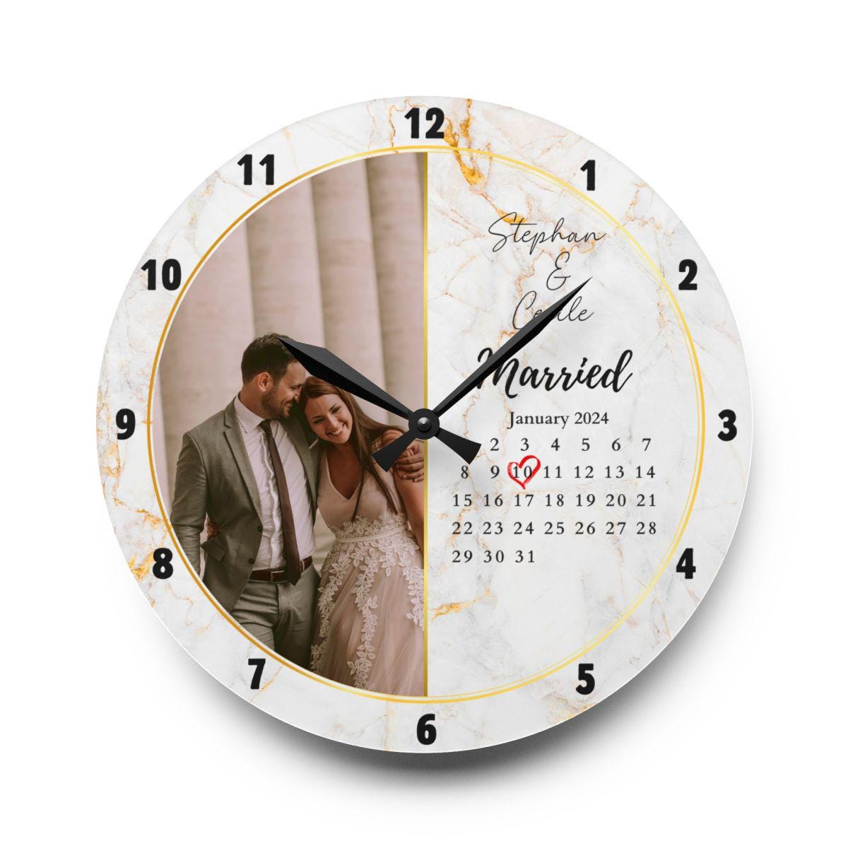 Personalized Wedding Gift, Married Calendar Anniversary Clock, Wedding Gift for Best Friend Bride Groom, Married Clock Gift for Couple, Wedd