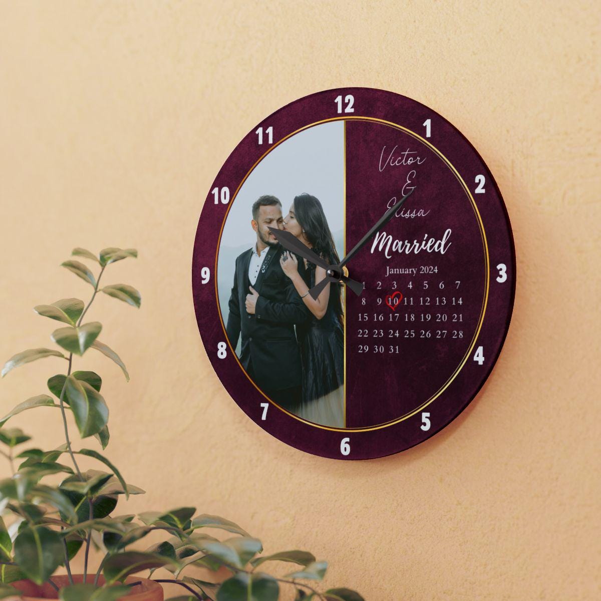Personalized Wedding Gift, Married Calendar Anniversary Clock, Wedding Gift for Best Friend Bride Groom, Married Clock Gift for Couple