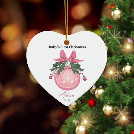 Baby First Christmas Ornament 2024, Personalized First Christmas Ceramic Ornament, Baby Girl Name, Baby Shower Gift Bunny Decoration