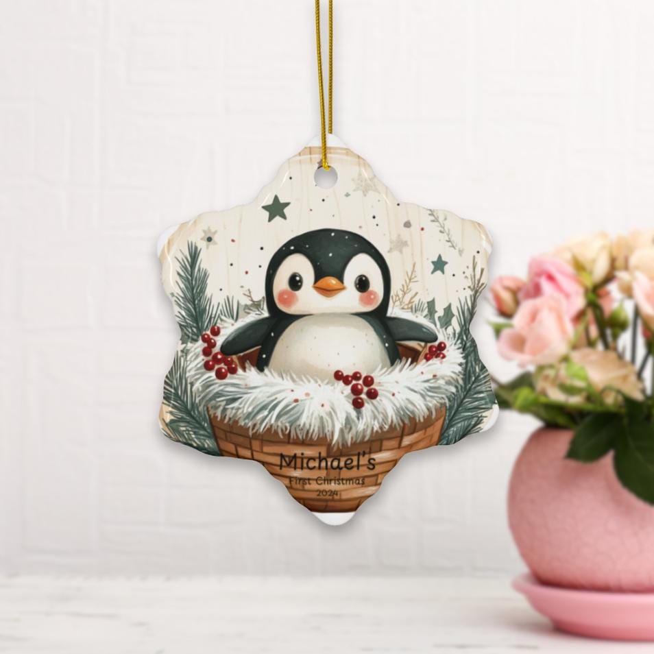Baby First Christmas Ornament 2024, Personalized First Christmas Glass Ornament, Custom Baby Ornament, Baby Shower Gift Penguin Decoration