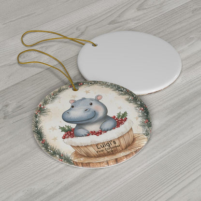 Baby First Christmas Ornament 2024, Personalized First Christmas Glass Ornament, Custom Baby Ornament, Baby Shower Gift Hippo Decoration, Ba