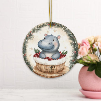 Baby First Christmas Ornament 2024, Personalized First Christmas Glass Ornament, Custom Baby Ornament, Baby Shower Gift Hippo Decoration, Ba