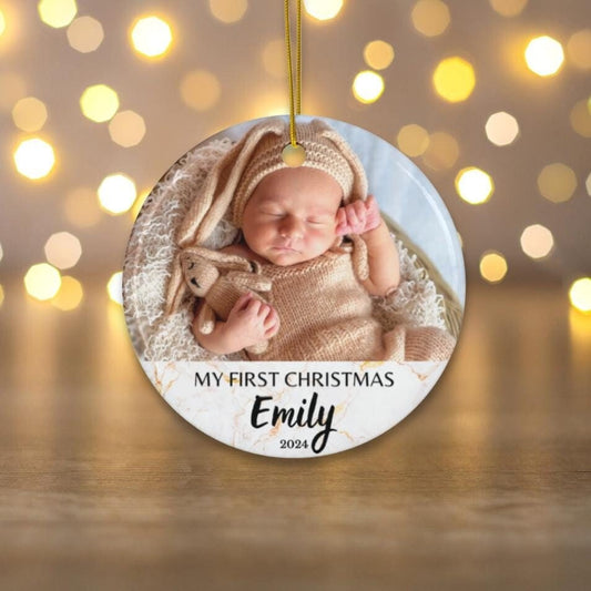 Personalized Baby’s First Christmas Ornament, Custom Baby Photo Ornament, Baby 1st Christmas Bauble, Baby Holiday Keepsake