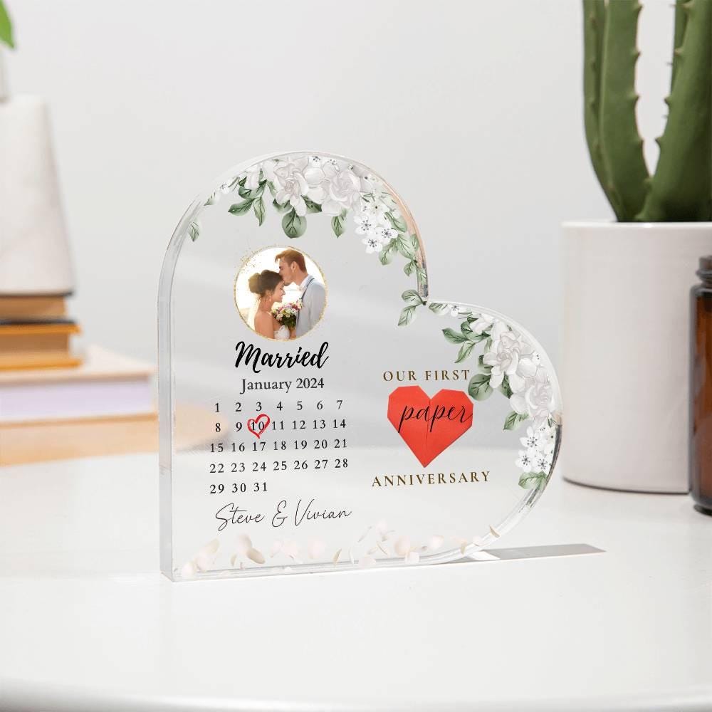 Personalized 1st Wedding Anniversary Gift, One Year Anniversary Acrylic Plaque, First Anniversary Gift, Paper Anniversary Gift For Husband W