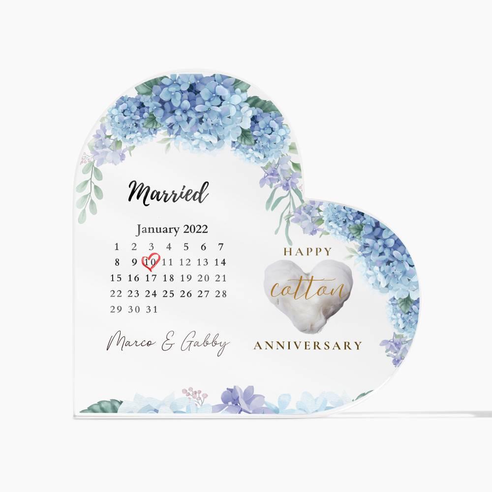 Personalized 2nd Wedding Anniversary Gift, Two Year Married Calendar Acrylic Plaque, Married Plaque Gift, Cotton Anniversary Gift For Husban