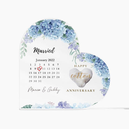 Personalized 2nd Wedding Anniversary Gift, Two Year Married Calendar Acrylic Plaque, Married Plaque Gift, Cotton Anniversary Gift For Husban