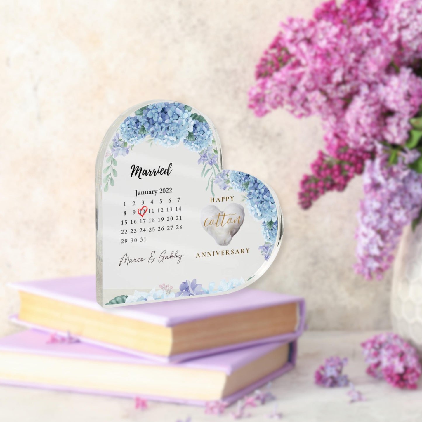 Personalized 2nd Wedding Anniversary Gift, Two Year Married Calendar Acrylic Plaque, Married Plaque Gift, Cotton Anniversary Gift For Husban