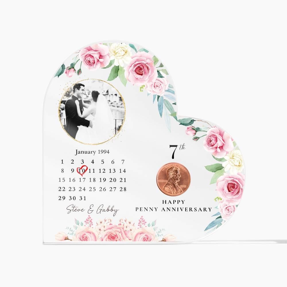 Personalized 7th Wedding Anniversary Ornament, 7th Anniversary Gifts, Seven Years Wedding Gift, Copper Anniversary Gift For Husband Wife, W