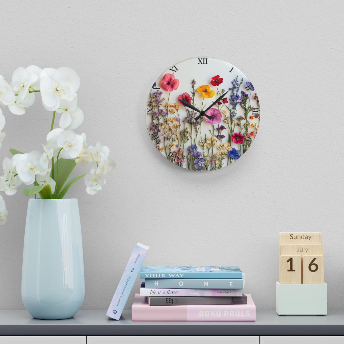 Floral Wall Clock, Unique Botanical Large Wall Clock, Bold Flower Modern Clock, Flower Art Decor, Kitchen Clock, Beautiful Flower Timepiece