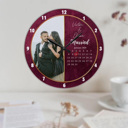Personalized Wedding Gift, Married Calendar Anniversary Clock, Wedding Gift for Best Friend Bride Groom, Married Clock Gift for Couple, Wedd